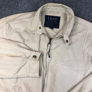 Vintage IZOD Outerwear Beige Harrington Jacket Full Zip Casual Men's Large Flaw
